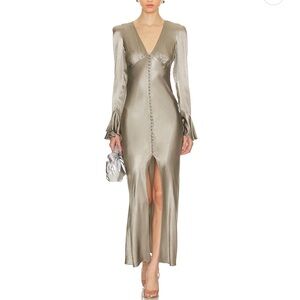 Shona Joy - La Lune Frill Cuff Bias Midi Dress - Sage (US size 2)